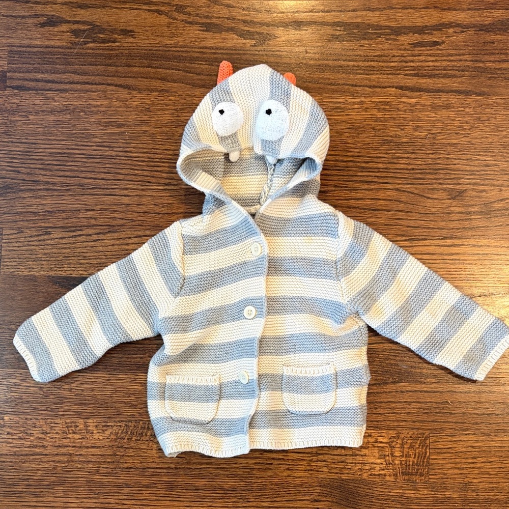 GAP Kids Blue and White Striped Sweater with Monster-Style Hood